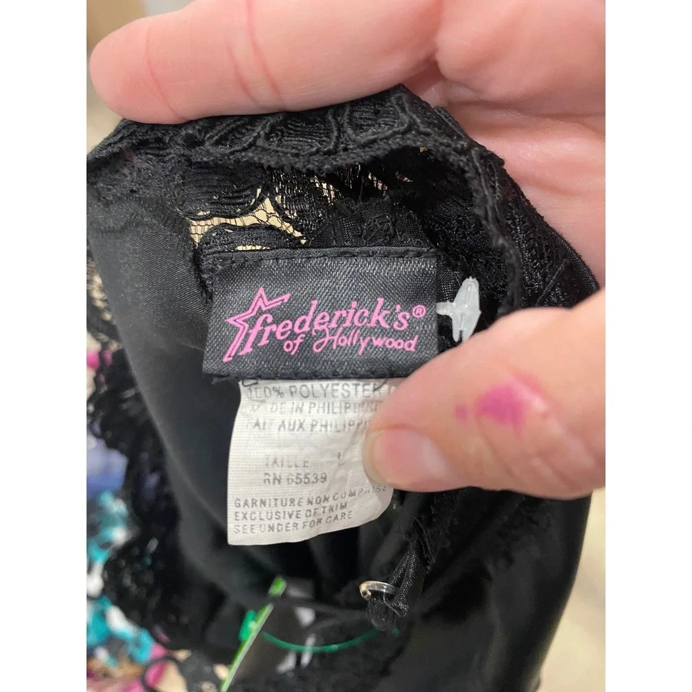 VTG Fredrick of Hollywood Black Satin Nightgown Slip Dress Maxi Lingerie Gown